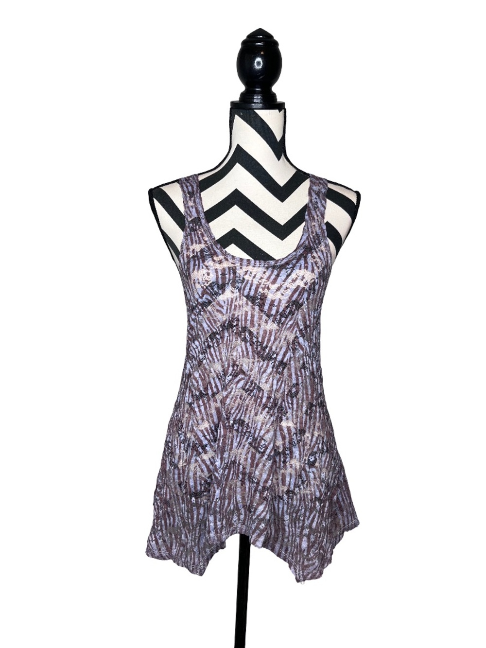 Pout Sz M Y2K Zebre Sheer Lace Racerback Tunic Tank Top